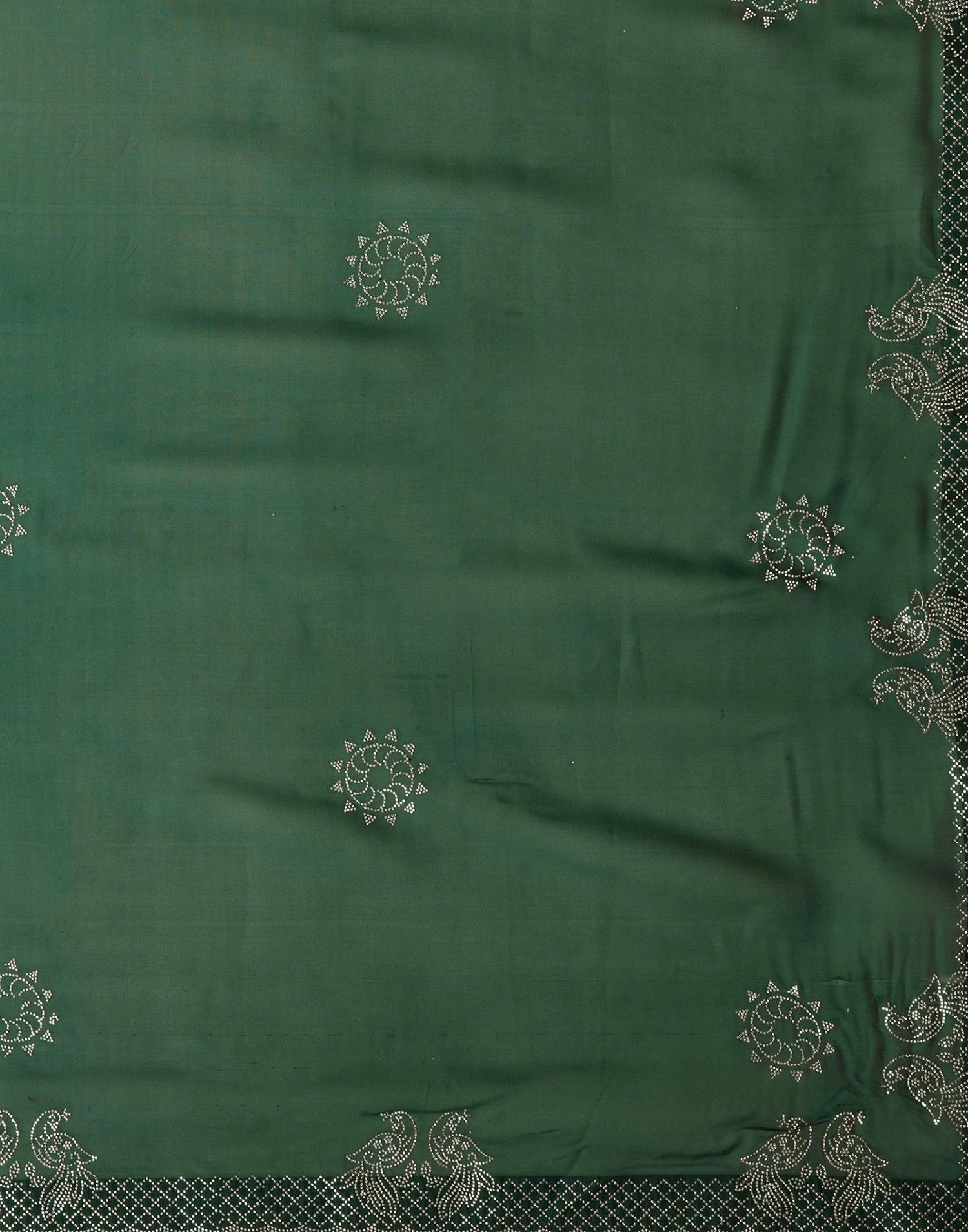 Dark Green Georgette Stone Work Swarovski Saree