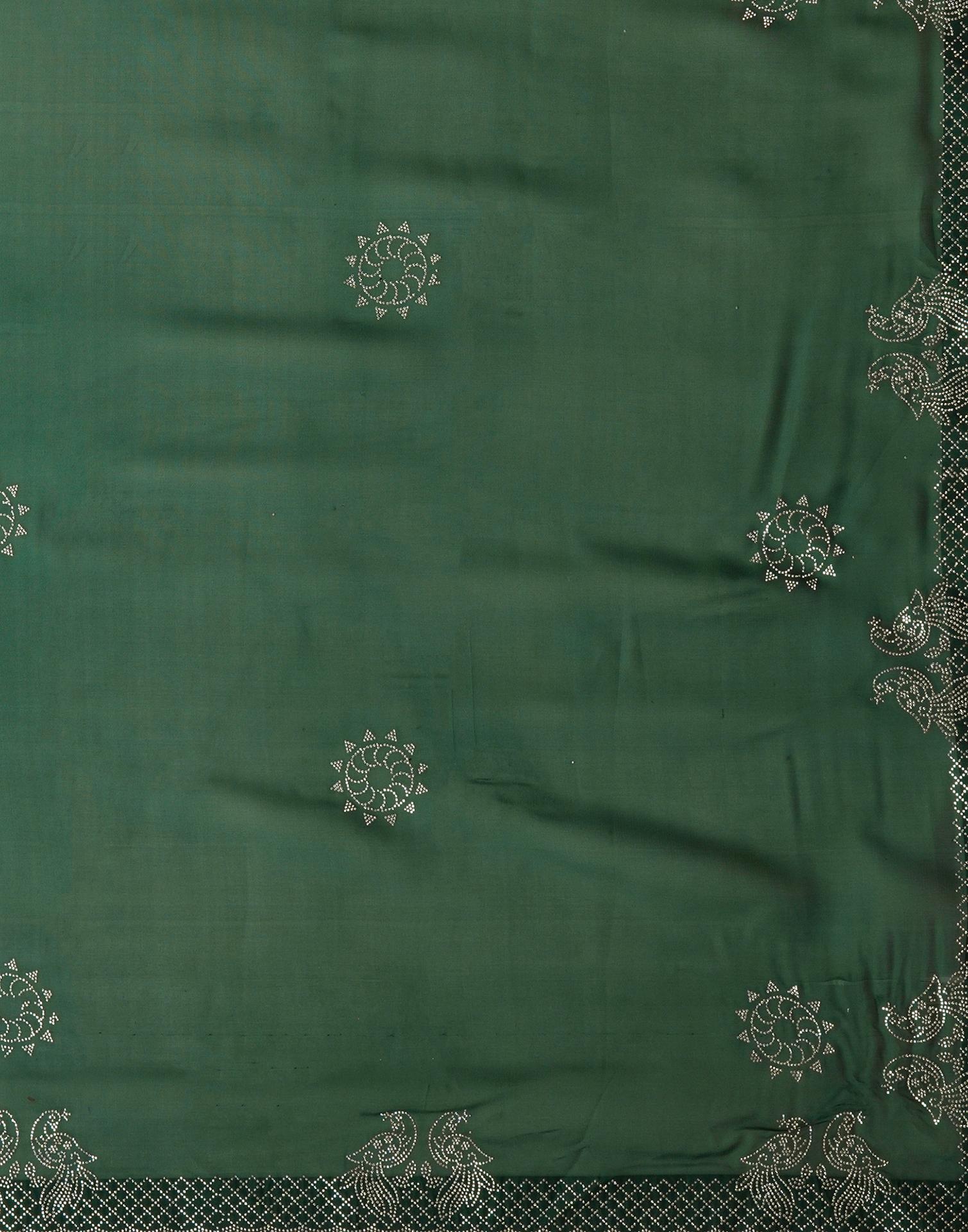 Dark Green Georgette Stone Work Swarovski Saree