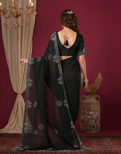 Black Georgette Stone Work Swarovski Saree