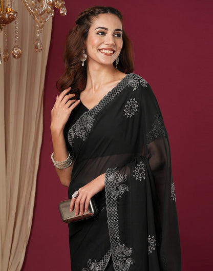Black Georgette Stone Work Swarovski Saree