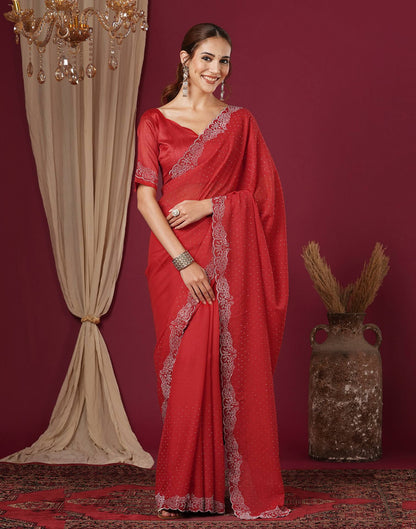 Red Georgette Stone Work Swarovski Saree