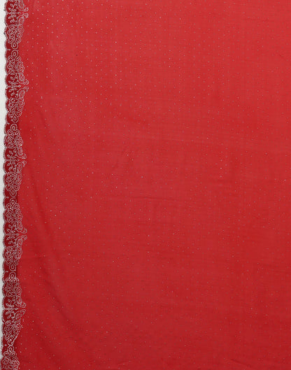Red Georgette Stone Work Swarovski Saree