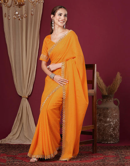 Yellow Georgette Stone Work Swarovski Saree