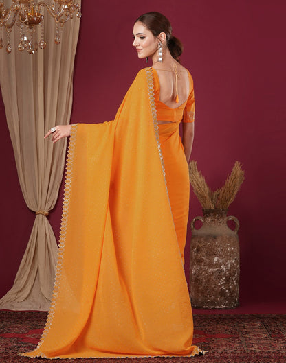 Yellow Georgette Stone Work Swarovski Saree