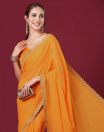 Yellow Georgette Stone Work Swarovski Saree