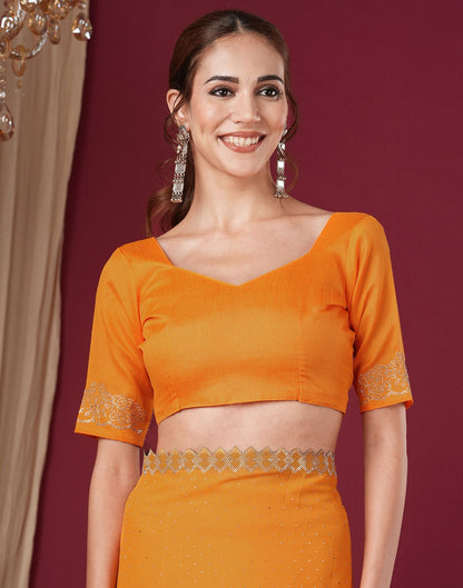 Yellow Georgette Stone Work Swarovski Saree