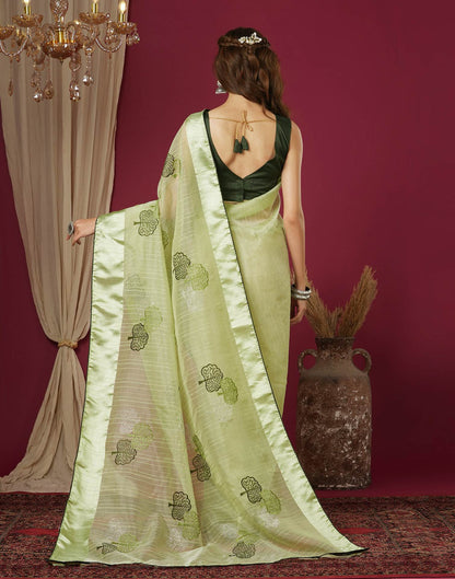 Pista Green Organza Embroidery Saree