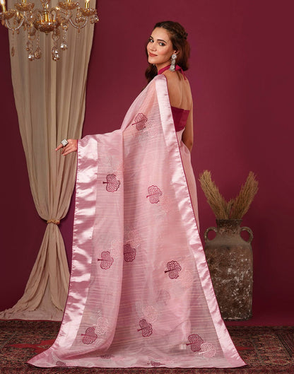 Pink Organza Embroidery Saree