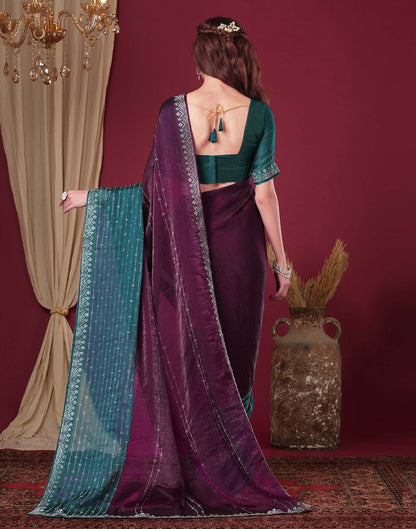Dark Purple Shimmer Stone Work Swarovski Saree