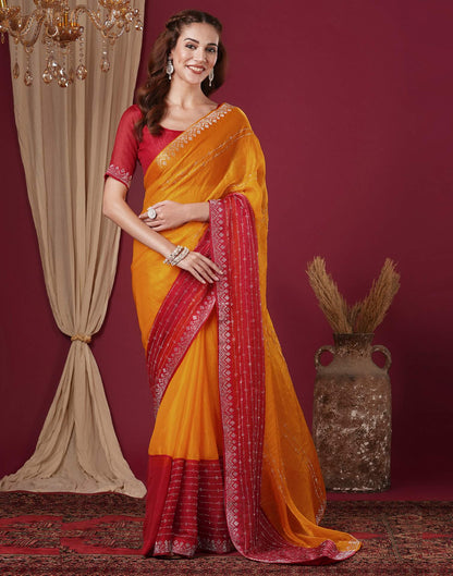 Yellow Shimmer Stone Work Swarovski Saree