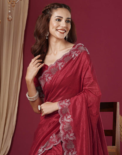 Dark Pink Chinnon Stone Work Swarovski Saree