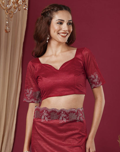 Dark Pink Chinnon Stone Work Swarovski Saree
