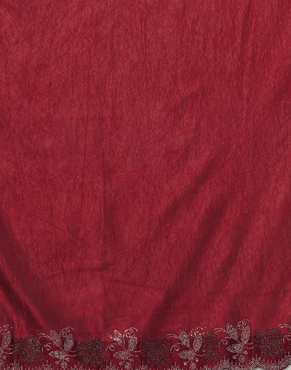 Dark Pink Chinnon Stone Work Swarovski Saree