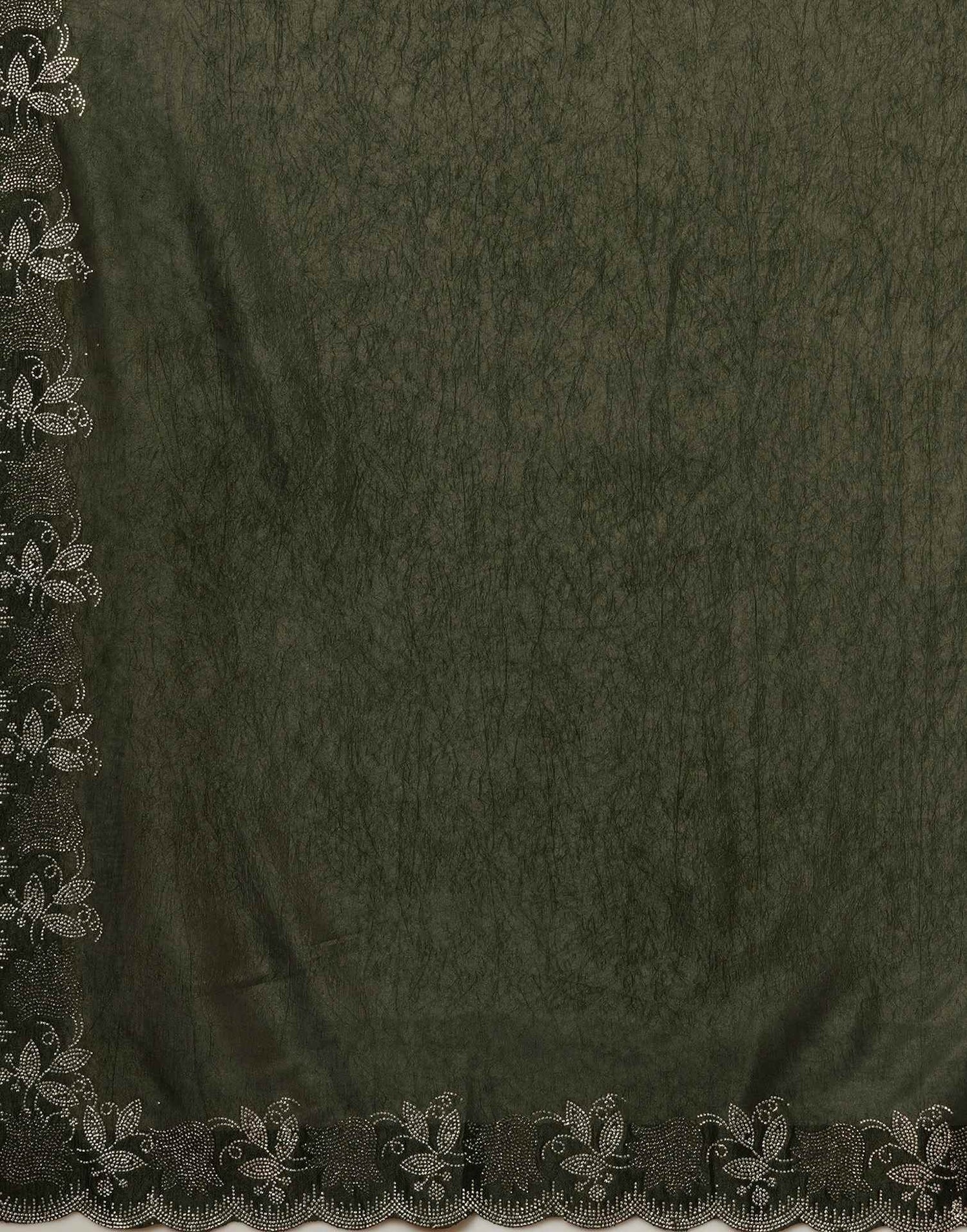 Dark Green Chinnon Stone Work Swarovski Saree