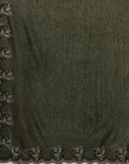 Dark Green Chinnon Stone Work Swarovski Saree