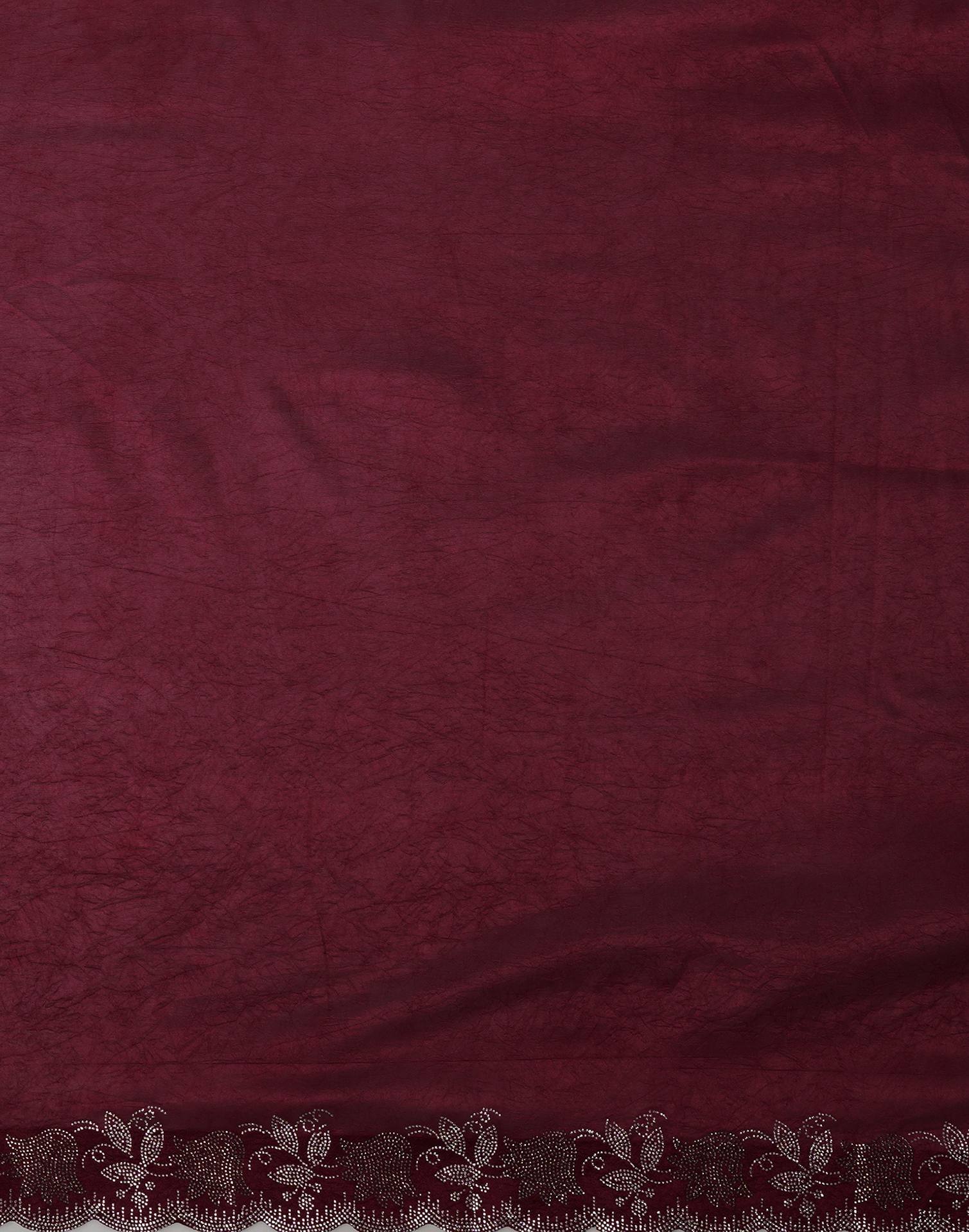 Wine Chinnon Stone Work Swarovski Saree
