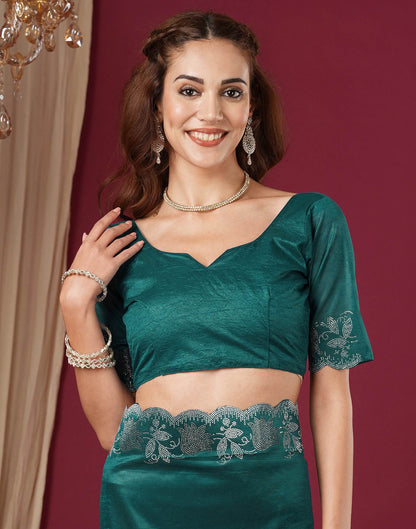 Teal Blue Chinnon Stone Work Swarovski Saree