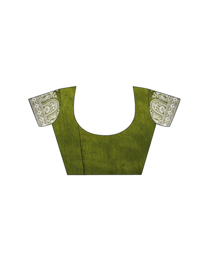 Olive Green Georgette Embroidery Saree