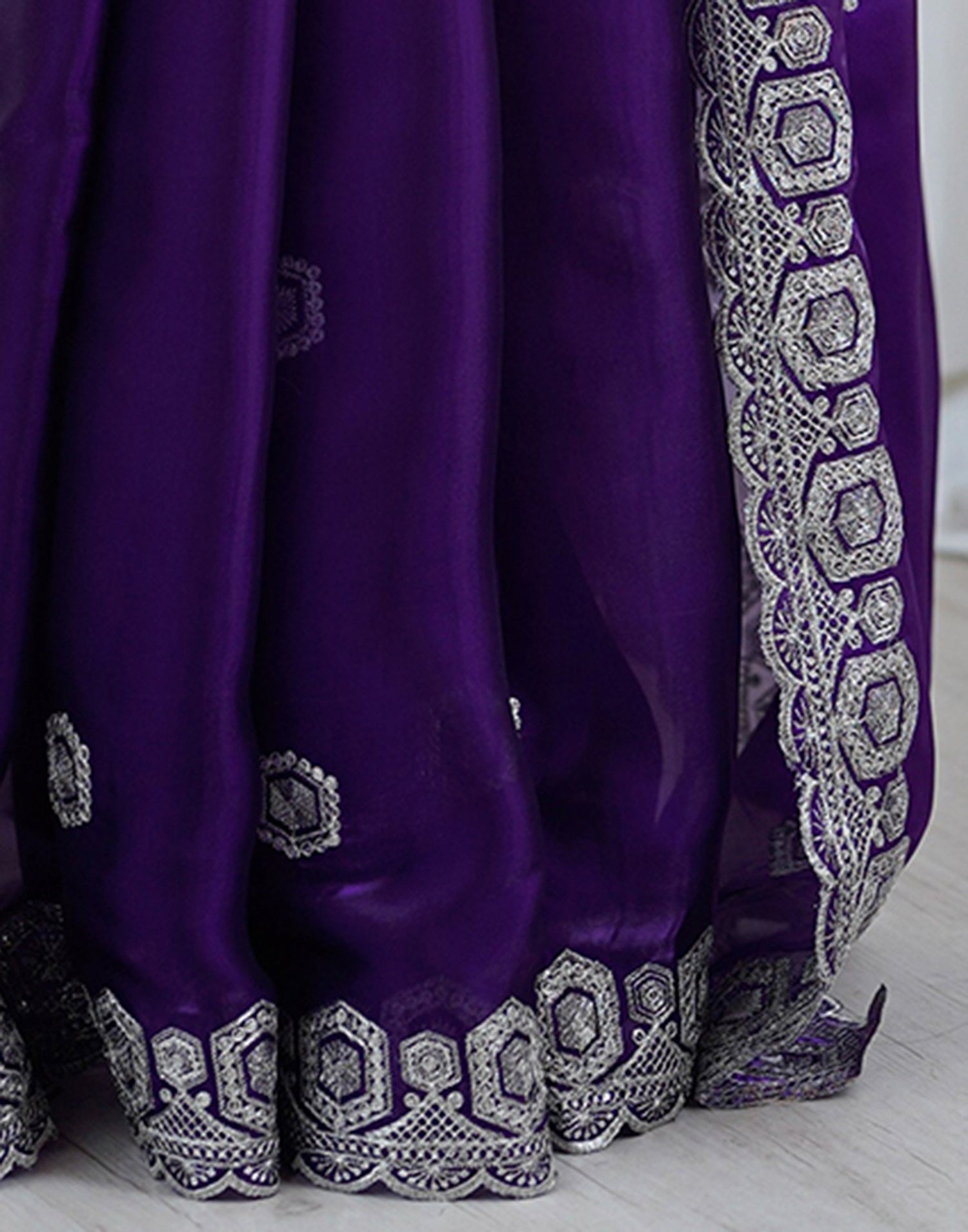 Dark Purple Tissue Silk Embroidery Saree