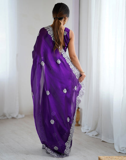 Dark Purple Tissue Silk Embroidery Saree