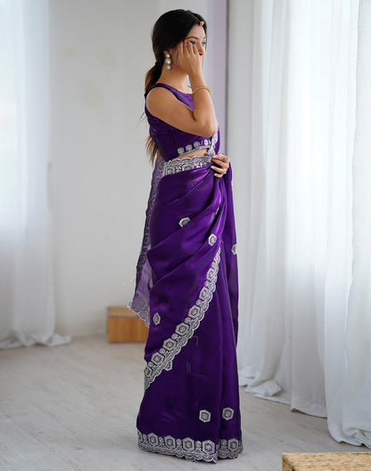 Dark Purple Tissue Silk Embroidery Saree