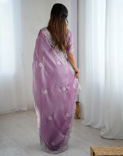 Light Purple Tissue Silk Embroidery Saree