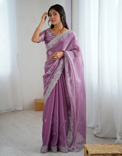 Light Purple Tissue Silk Embroidery Saree