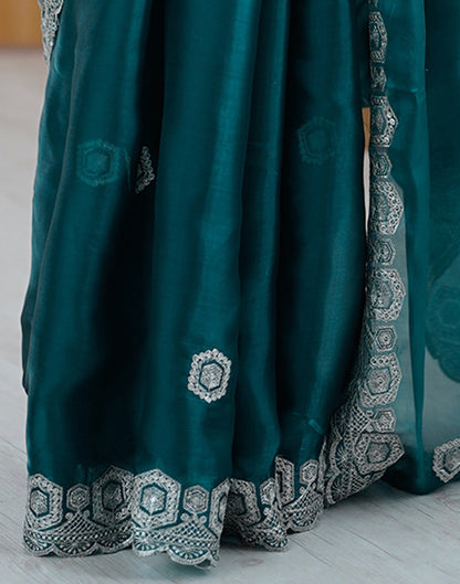 Rama Green Tissue Silk Embroidery Saree