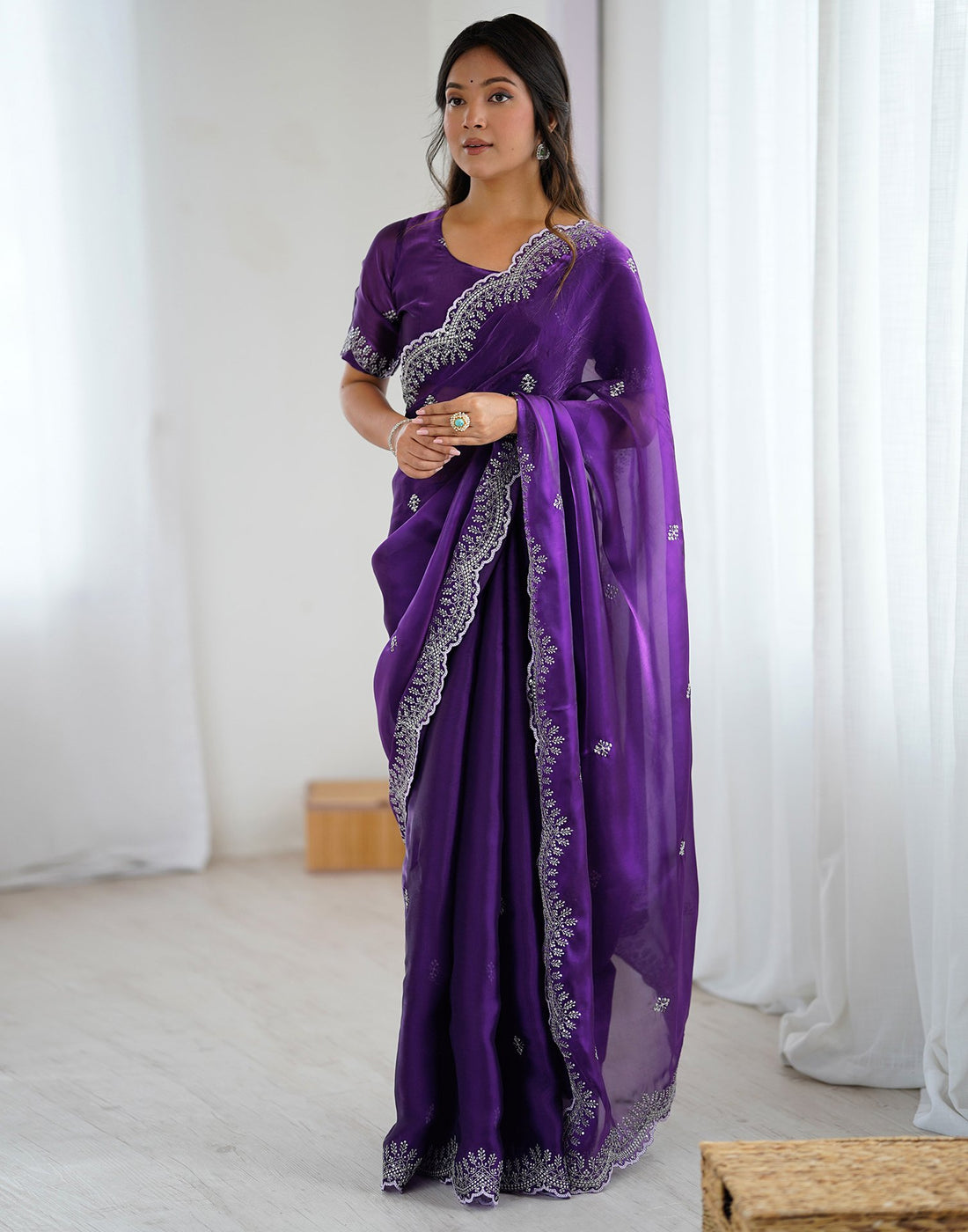 Dark Purple Tissue Silk Embroidery Saree