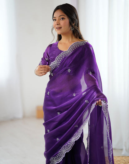 Dark Purple Tissue Silk Embroidery Saree