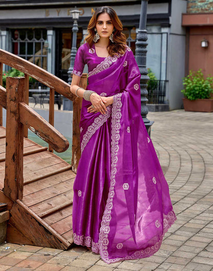 Magenta Tissue Silk Sequence Embroidery Saree