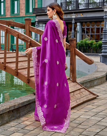 Magenta Tissue Silk Sequence Embroidery Saree