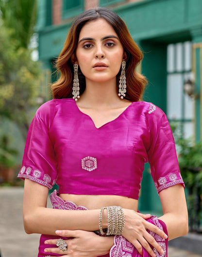 Rani Pink Tissue Silk Sequence Embroidery Saree