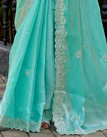 Sky Blue Tissue Silk Sequence Embroidery Saree