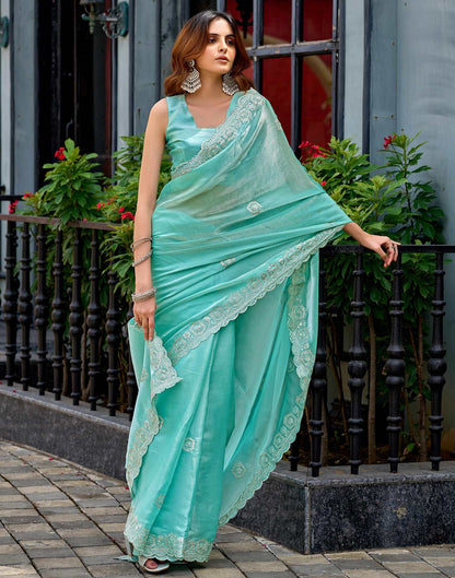 Sky Blue Tissue Silk Sequence Embroidery Saree