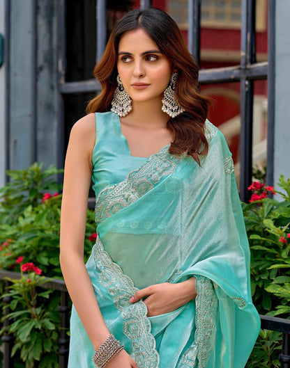 Sky Blue Tissue Silk Sequence Embroidery Saree