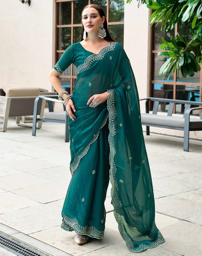 Green Tissue Silk Sequence Embroidery Saree