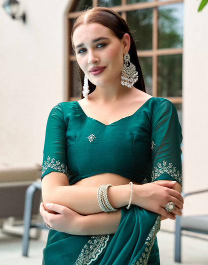 Green Tissue Silk Sequence Embroidery Saree