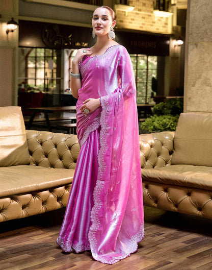 Pink Tissue Silk Sequence Embroidery Saree