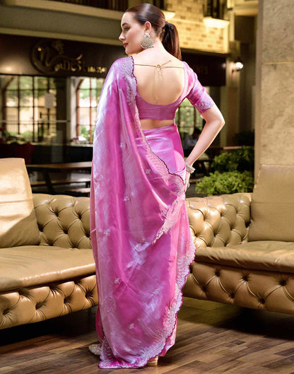 Pink Tissue Silk Sequence Embroidery Saree