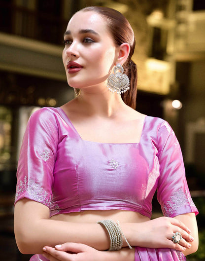 Pink Tissue Silk Sequence Embroidery Saree