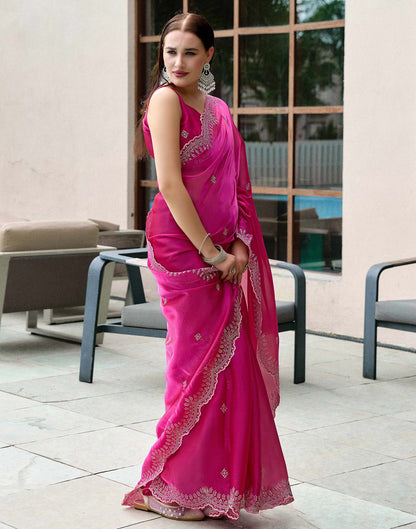 Dark Pink Tissue Silk Sequence Embroidery Saree