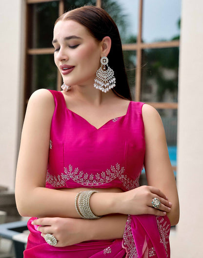 Dark Pink Tissue Silk Sequence Embroidery Saree