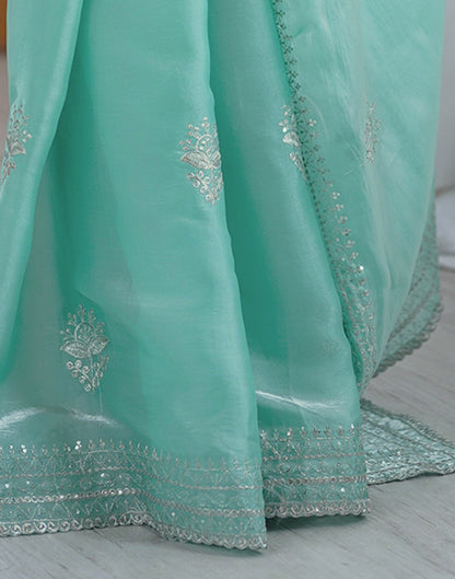 Sea Green Tissue Silk Embroidery Saree