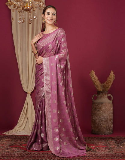 Dark Mauve Chinnon Foil Printed Saree
