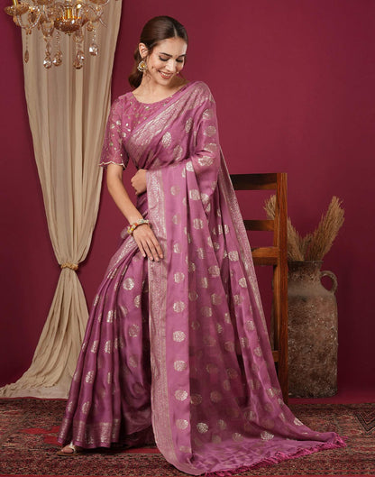 Dark Mauve Chinnon Foil Printed Saree