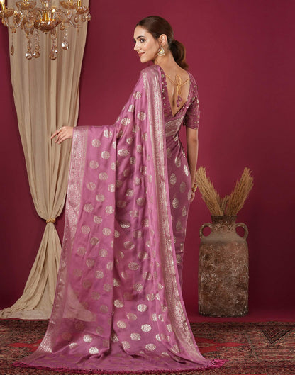 Dark Mauve Chinnon Foil Printed Saree