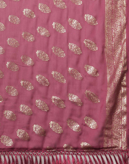 Dark Mauve Chinnon Foil Printed Saree