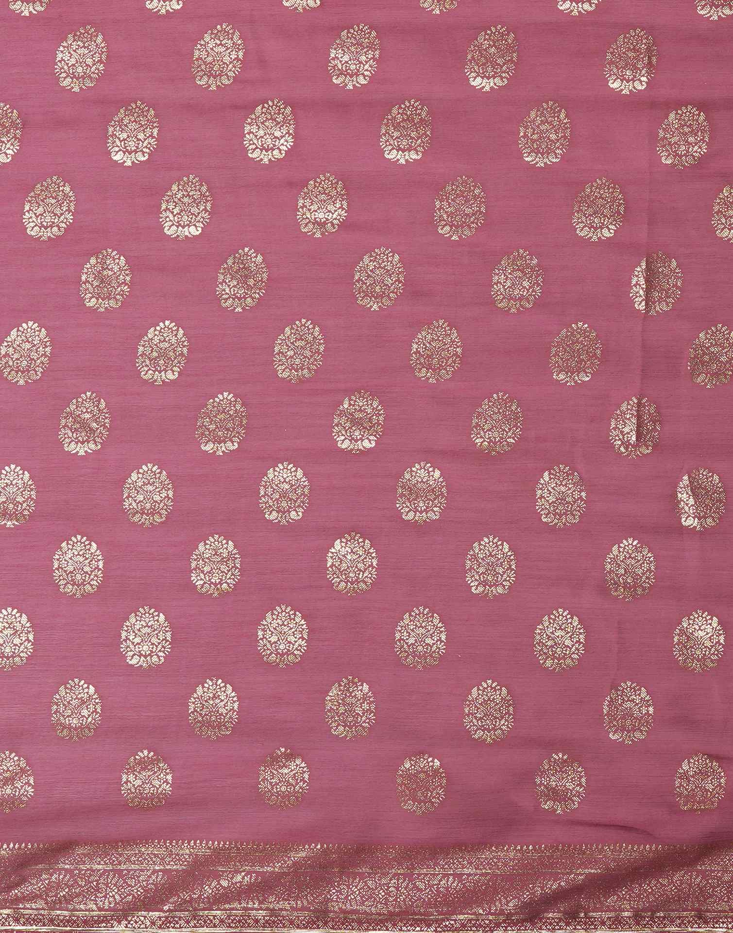 Dark Mauve Chinnon Foil Printed Saree
