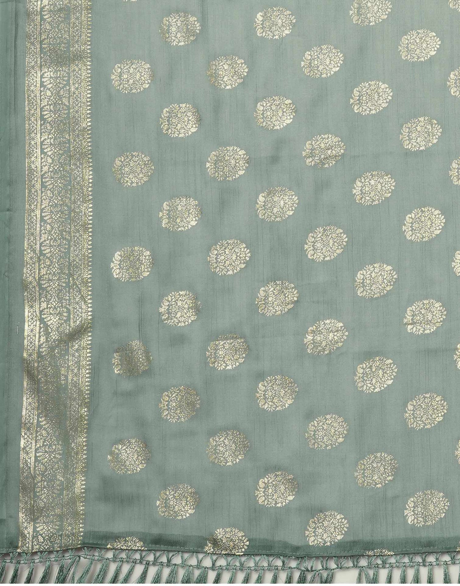 Moss Green Chinnon Foil Printed Saree